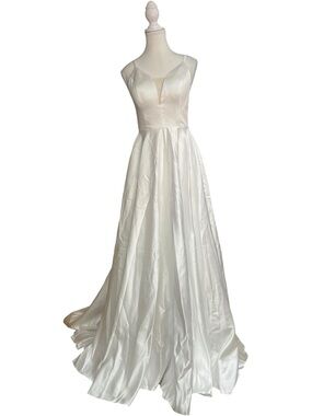 Miss Veil Satin V-Neck A-Line Gown Dress White